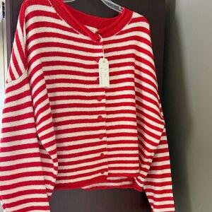 By Together Red and White Striped Cardigan